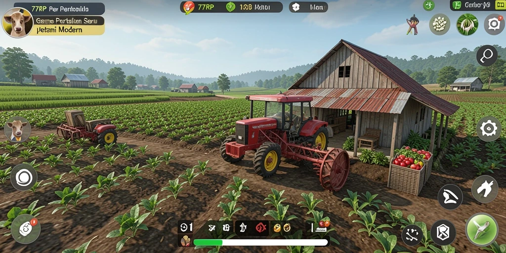 Tampilan gameplay seru dalam 77RP yang menampilkan aktivitas pertanian.