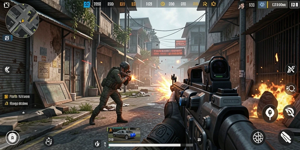 Tangkapan layar C7890 menunjukkan aksi pertempuran FPS yang mendebarkan.