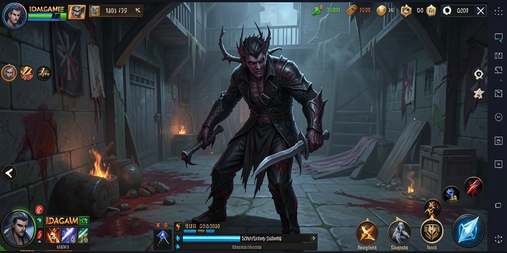 Screenshot gameplay menegangkan dalam IDAGAME saat menghadapi makhluk menyeramkan.