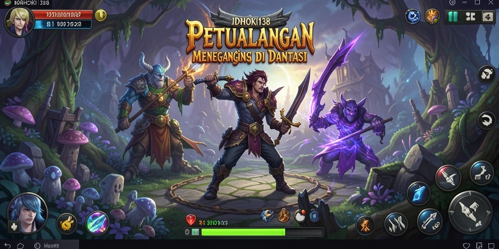 Screenshot menampilkan karakter utama dalam petualangan di hutan misterius.
