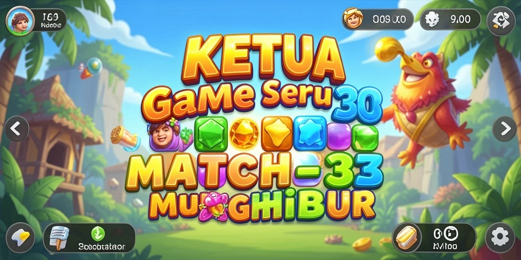 Tampilan gameplay KETUA dengan elemen warna-warni yang mencolok.
