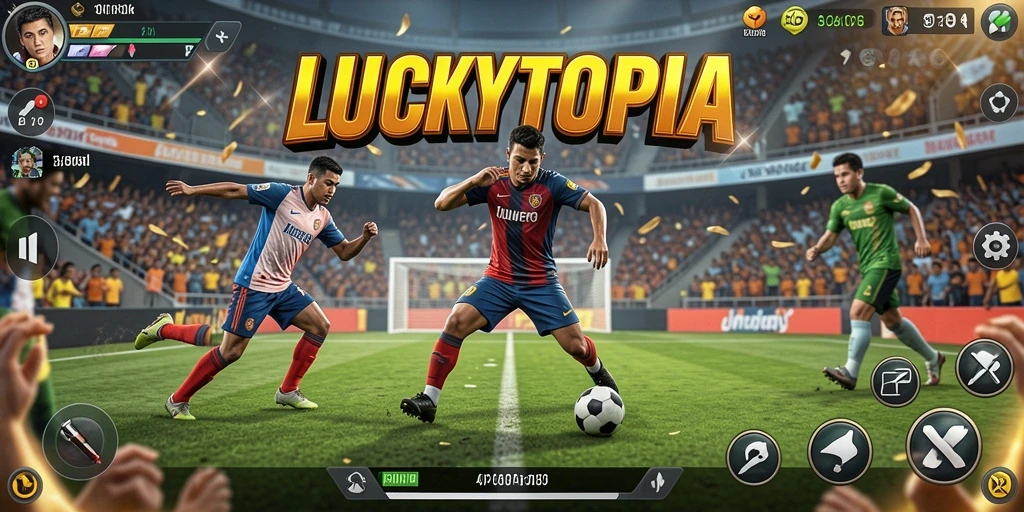 Tampilan gameplay menarik dari LUCKYTOPIA dalam aksi olahraga.