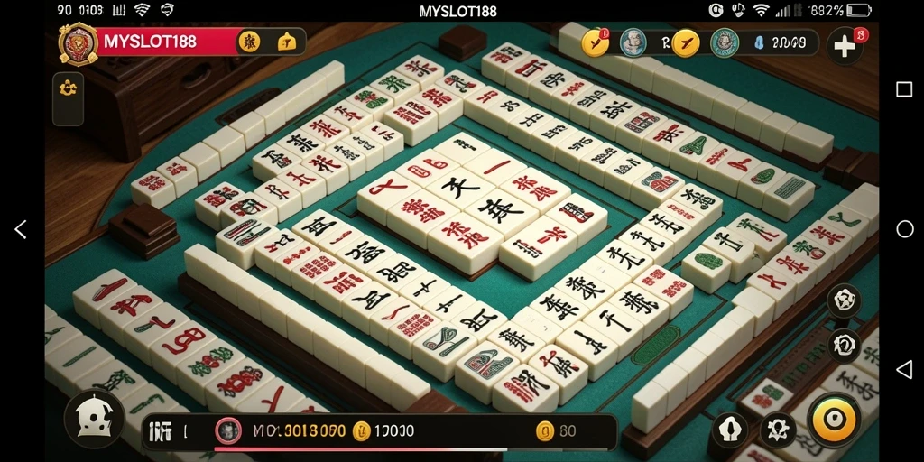 Tampilan gameplay menarik MYSLOT188 dengan suasana Mahjong.