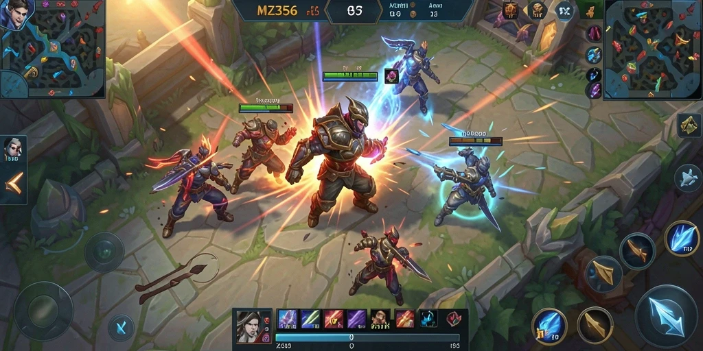 Screenshot utama menampilkan pertarungan epik di arena MZ356.