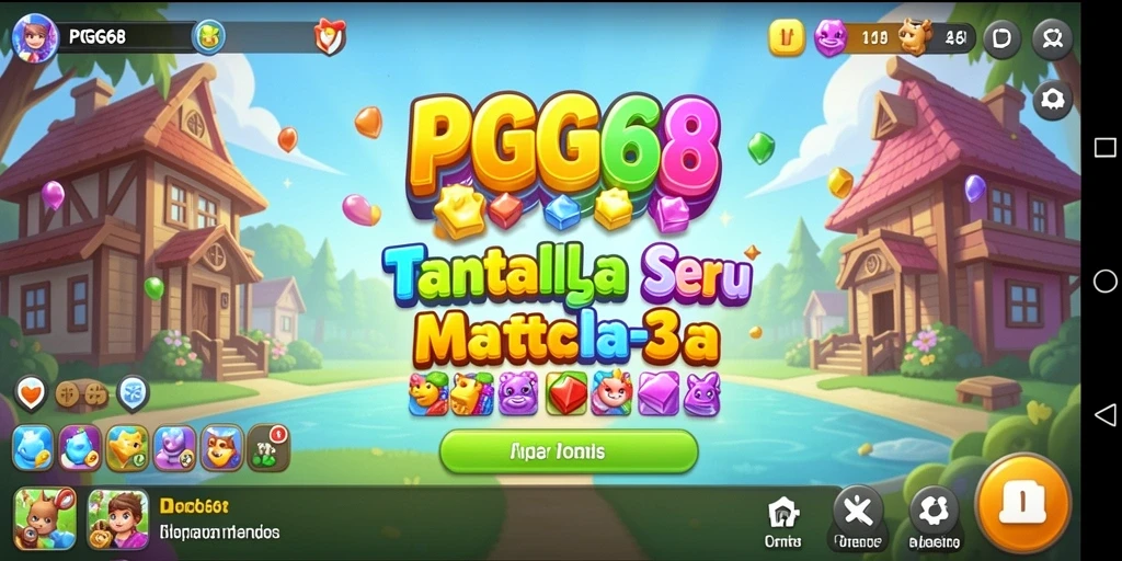 Screenshot menunjukkan gameplay seru dari PGG68 dengan elemen Match-3.