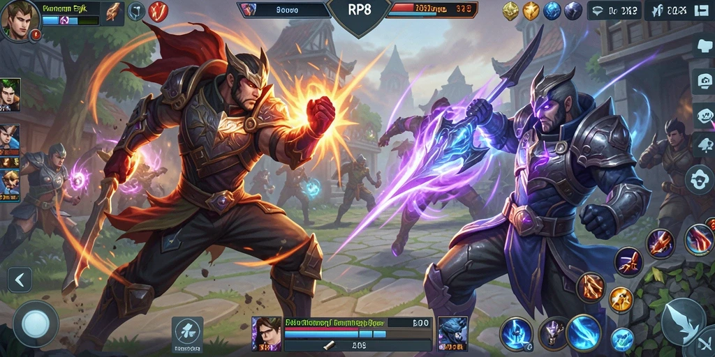 Screenshot menunjukkan aksi seru dalam gameplay RP8 MOBA.