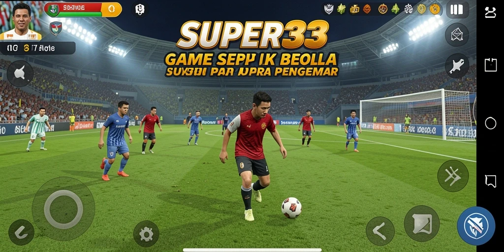 Gameplay SUPER33 menampilkan aksi seru di lapangan sepak bola.