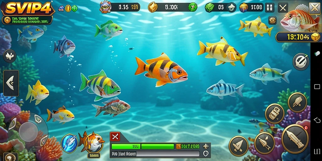 Tangkapan layar gameplay SVIP4 yang menampilkan aksi tangkap ikan.