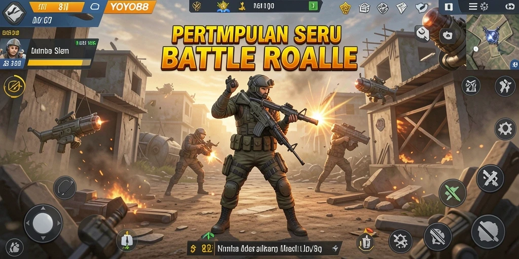 Screenshot utama YOYO88 yang menampilkan aksi Battle Royale yang mendebarkan.
